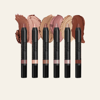 Flat Lay of pencils in Nude Beach Kit with texture swatches