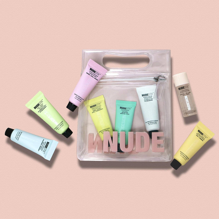 Nudeskin mini skin renewal kit flat lay