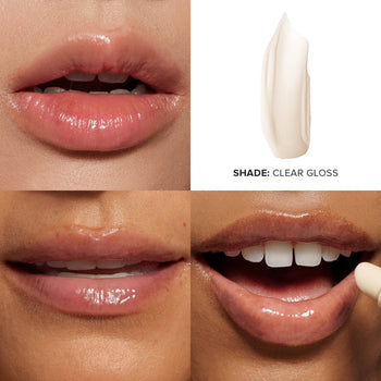 Grid with lips wearing clear gloss from EASY DEWY SKIN 2 Piece KIT