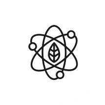atom shaped icon with a leaf in its center