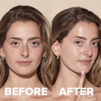 Before and after wearing Nudescreen in shade Cool