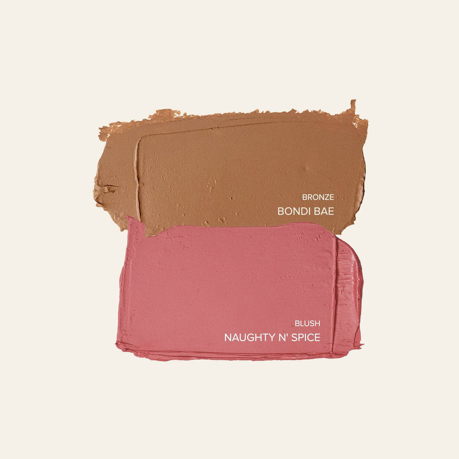 texture swatches of bronzer in shade Bondi Bae and blush in shade Naughty N' Spice