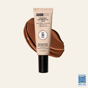 Nudescreen Daily Mineral Veil SPF Moisturizer in shade cool with texture swatch