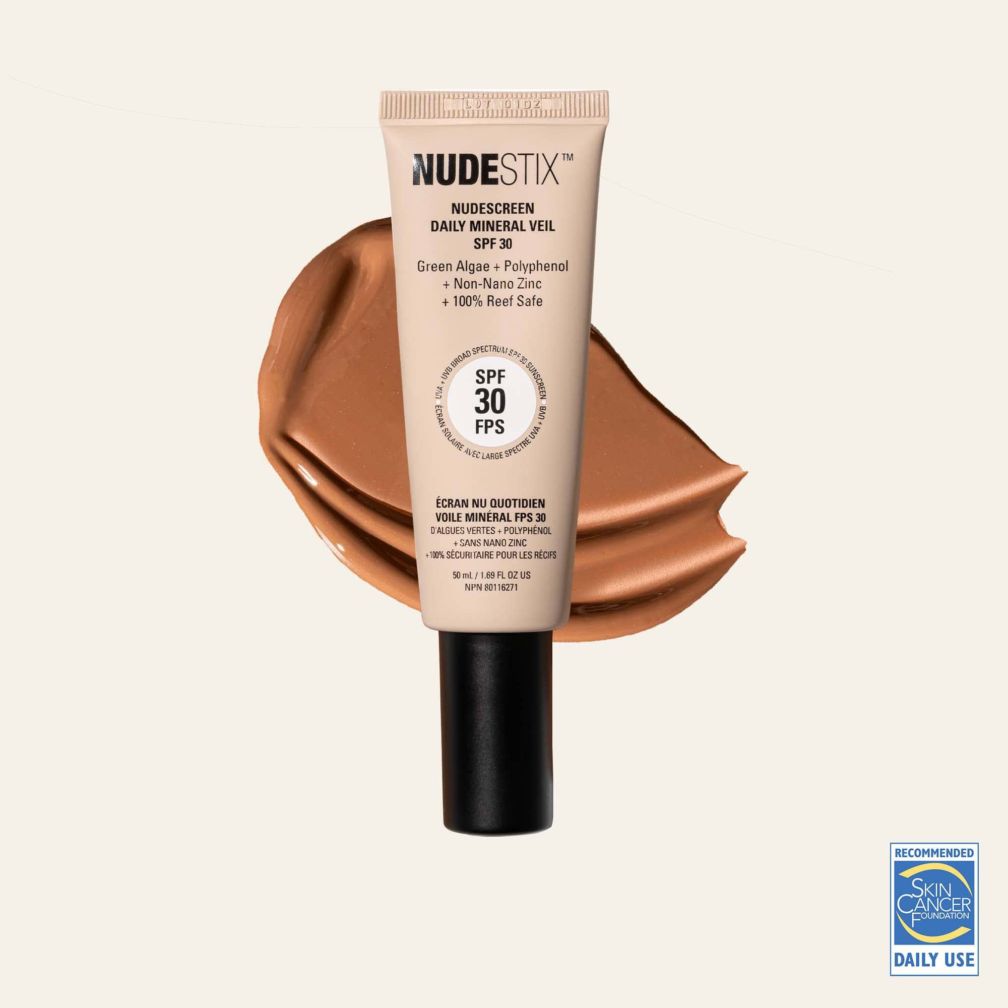 Nudescreen Daily Mineral Veil SPF Moisturizer in shade cool with texture swatch