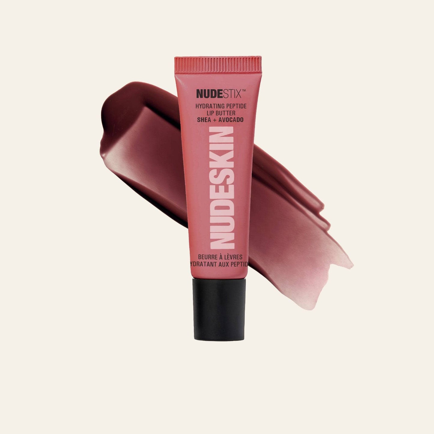 Hydrating Peptide Lip Butter in shade Sugar Plum with texture swatch