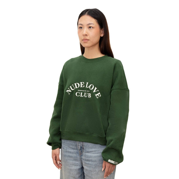 Nude Love Club Creneck Forest Green angled view