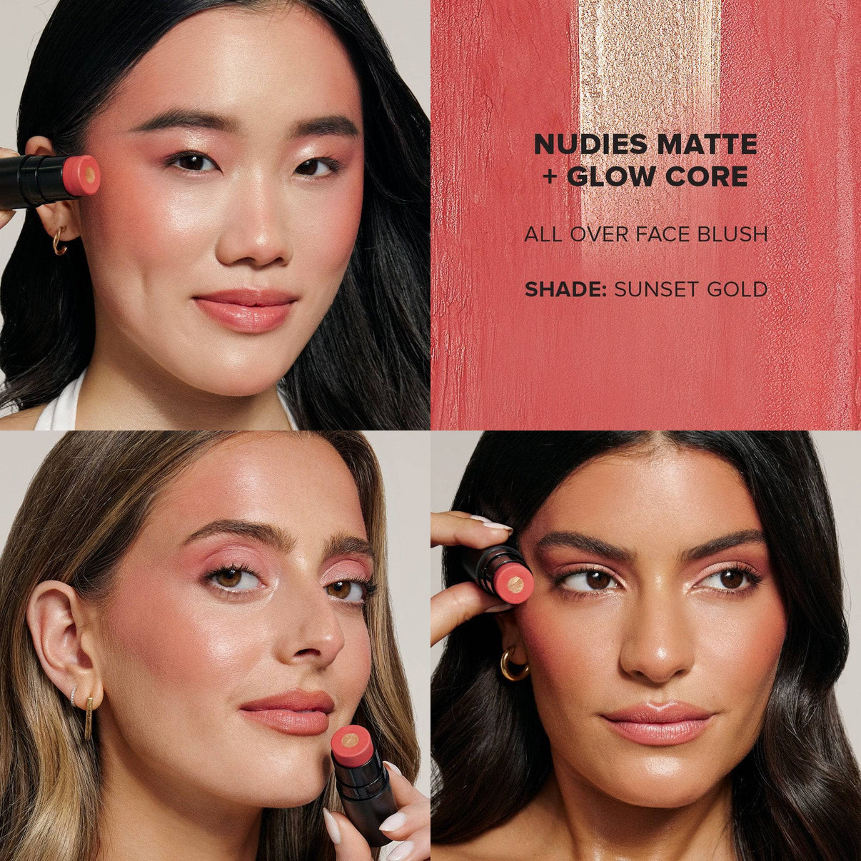 Grid with models wearing sunset gold from The Ultimate Blush & Glow Set