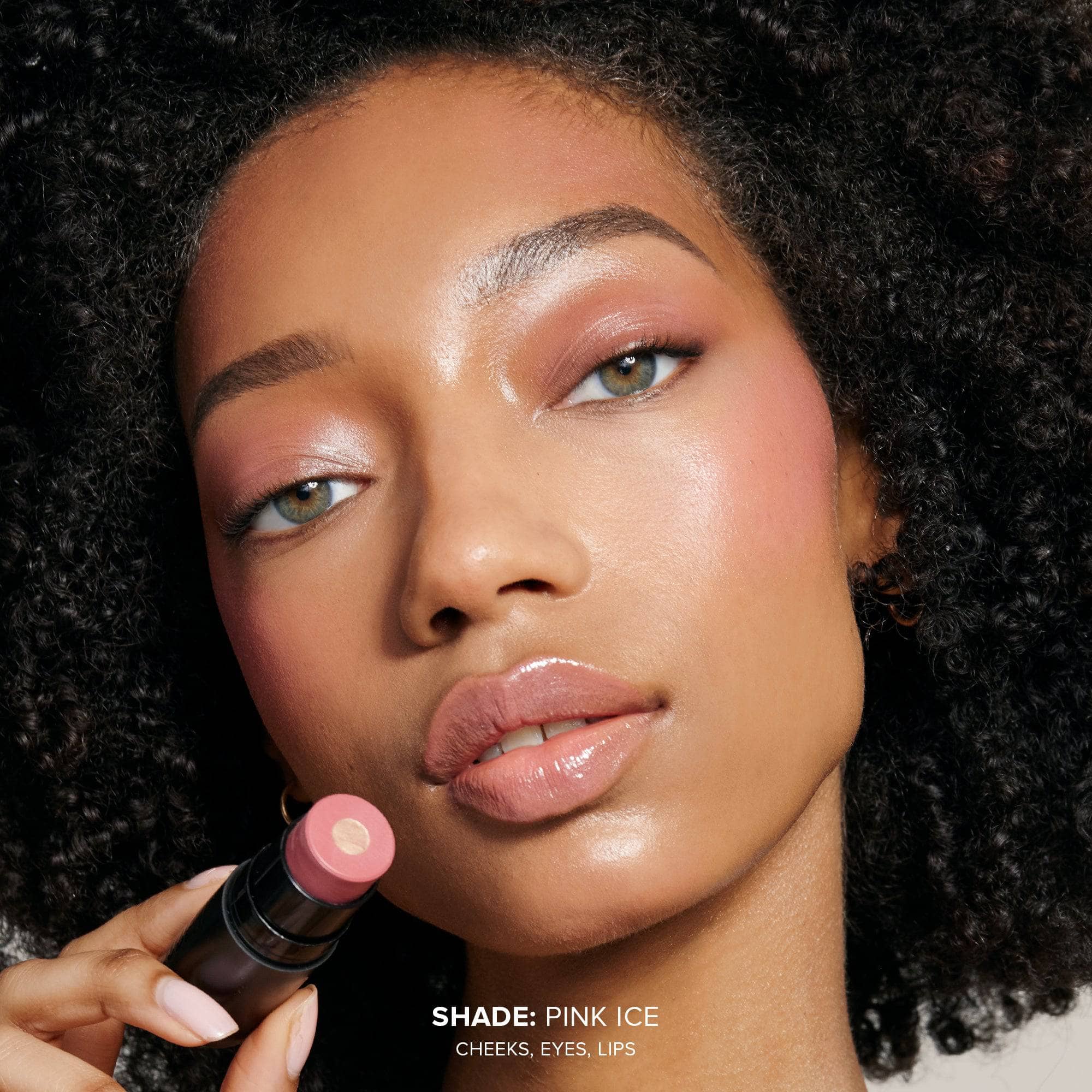 Mixed race young woman wearing Nudies Matte Glow Core in shade Pink Ice