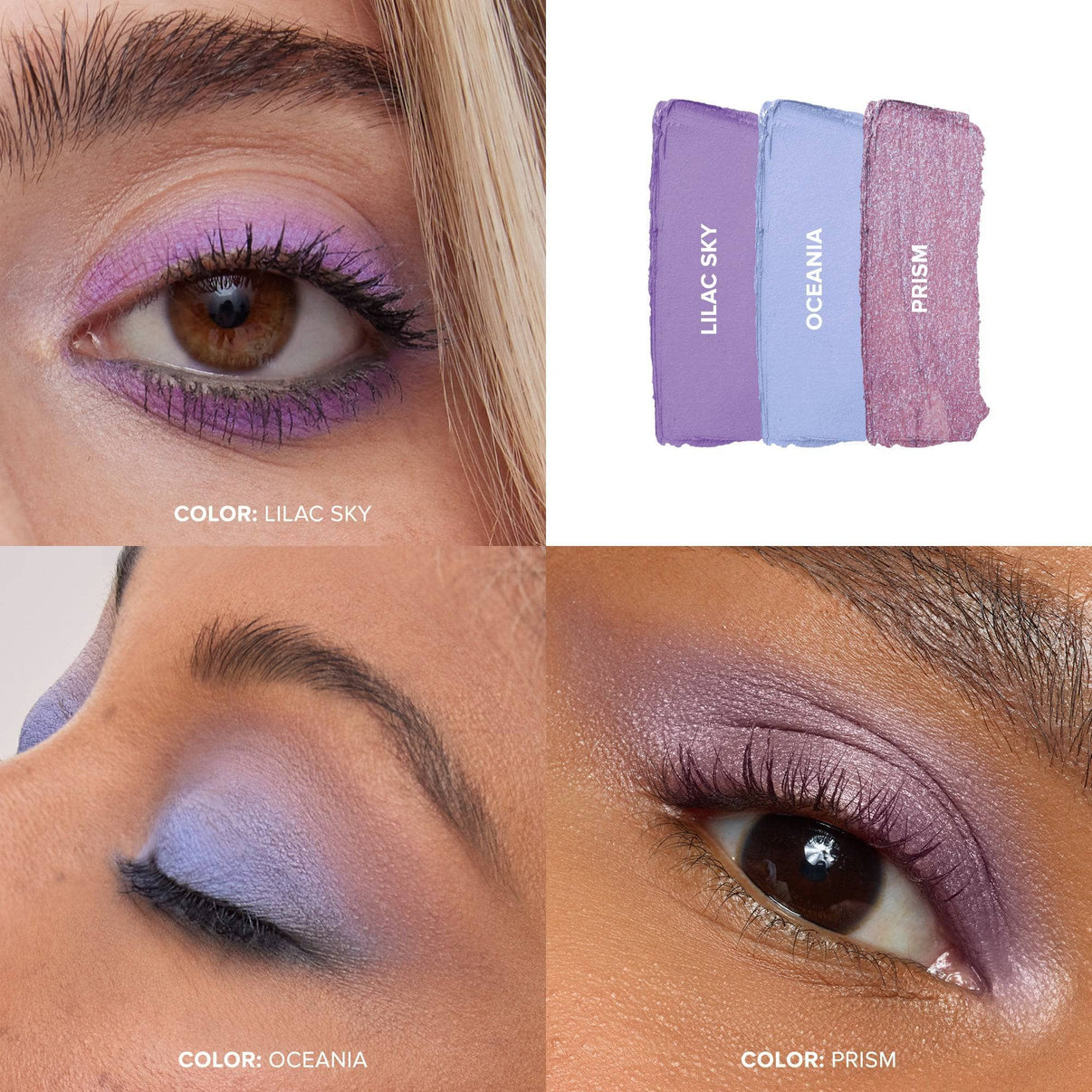Grid with Dreamy Easy Eyes texture swatches and eye makeup