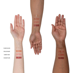 Hydra-Peptide Lip Butter Sugar Plum texture swatch in arms with different skin tones