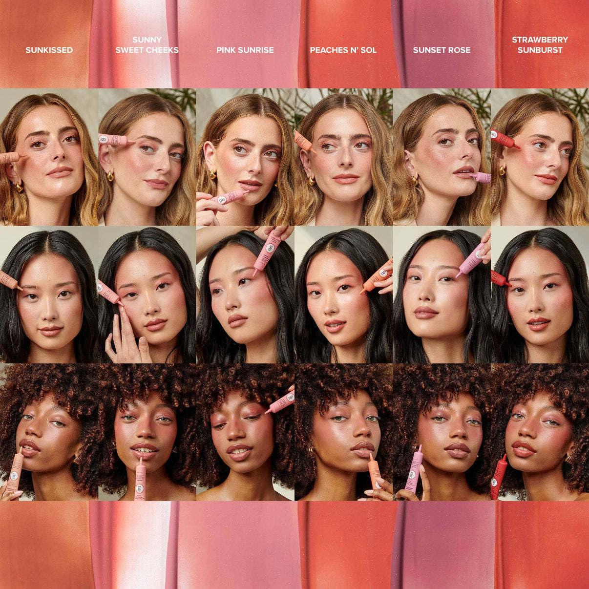 Models wearing Nudescreen blush tint in shade PEACHES N' SOL