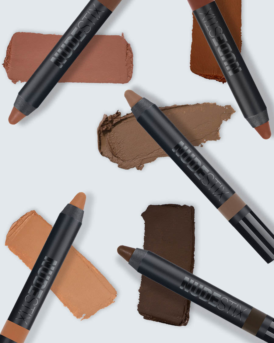 Easy Eyes pencils flat lay with texture swatches