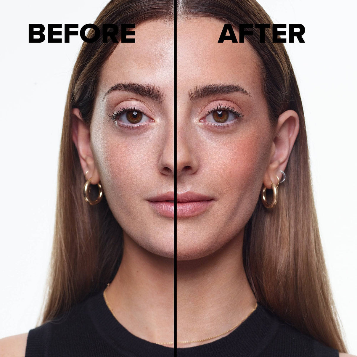 Taylor Frankel before and after wearing Tinted Blur Sculpt Stick light