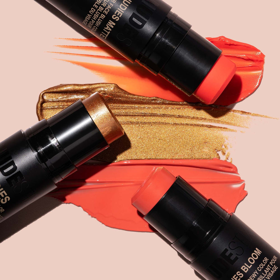 texture swatches of products in the Baby got Peach kit