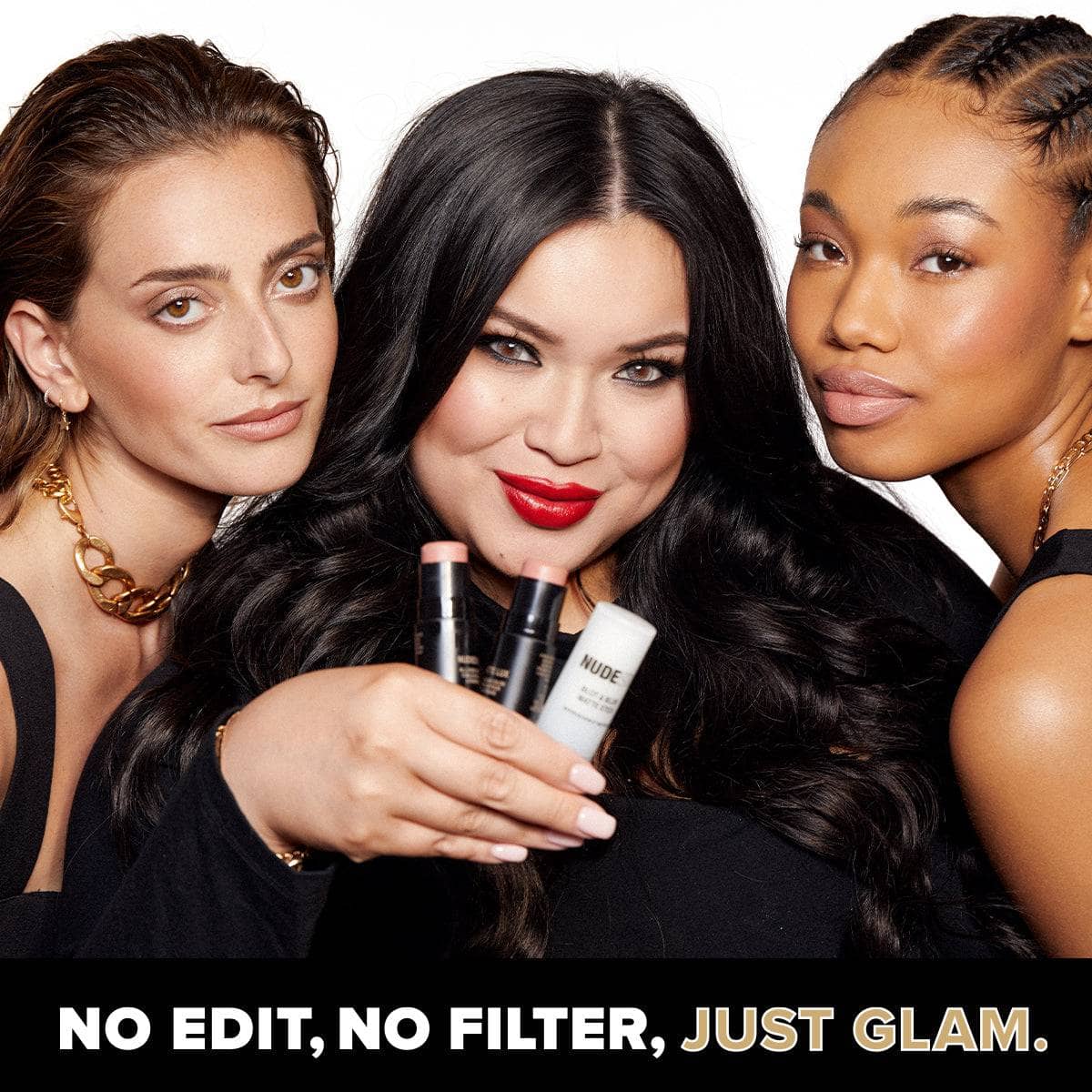 Glamzilla, Taylor Frankel and Model posing together with No Edit, No Filter, Just Glam kit