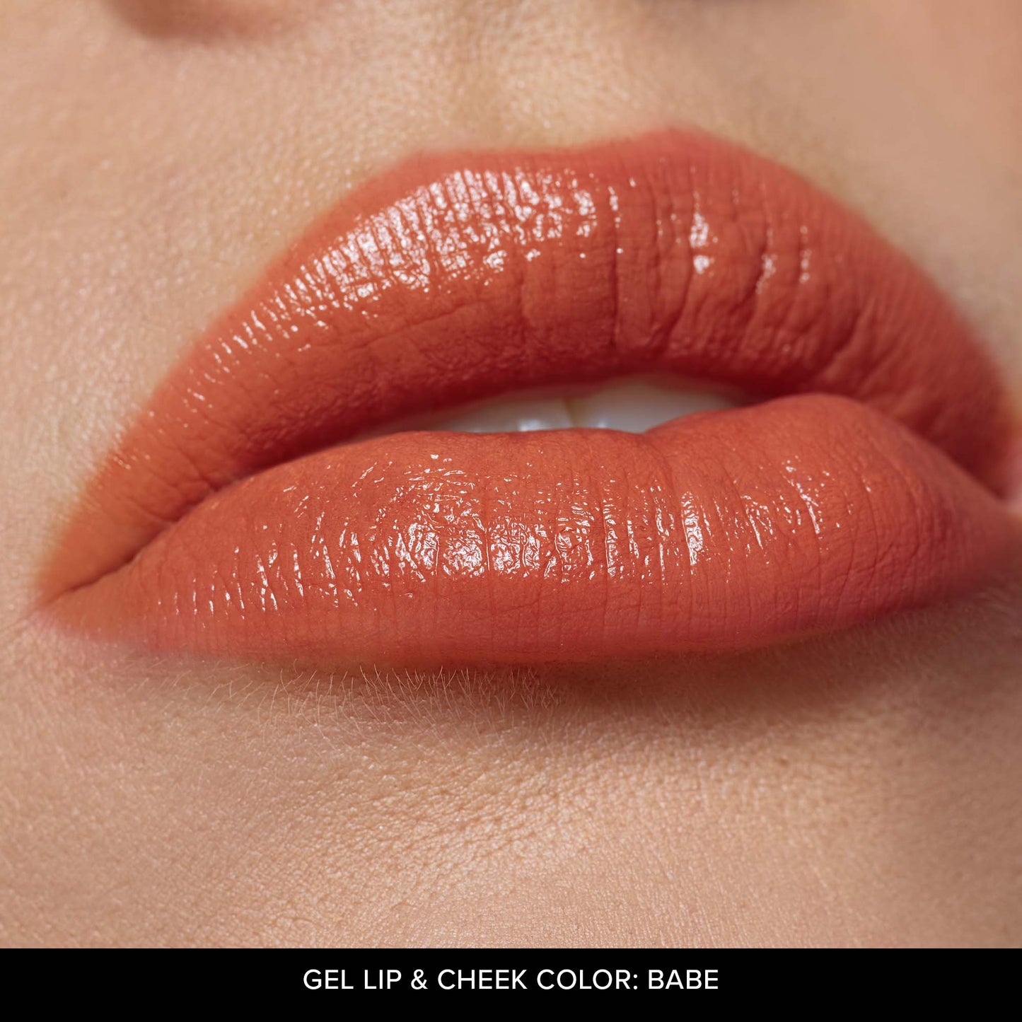 Close up of lips wearing Gel Lip & Cheek in shade Babe-4