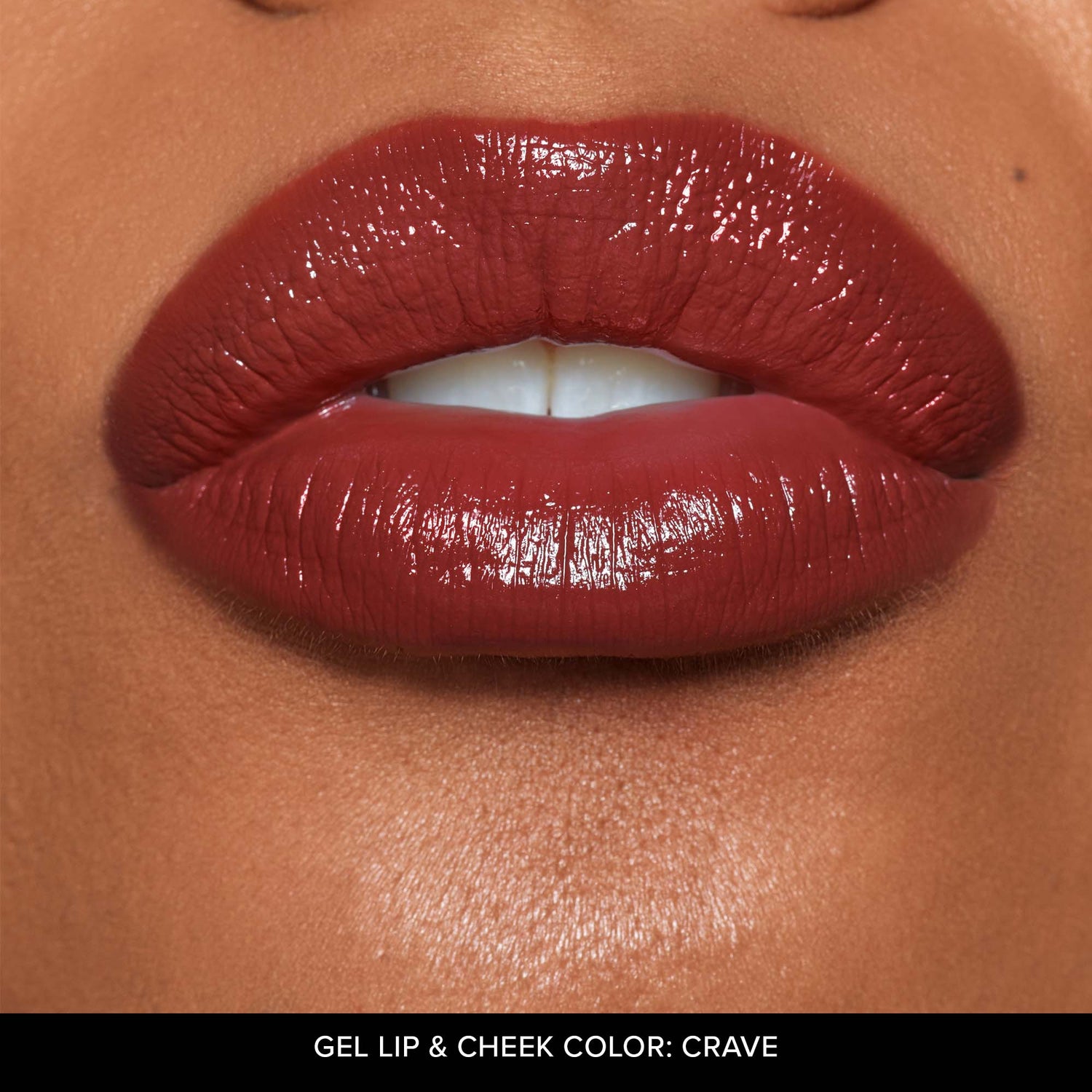 Close up of lips wearing Gel Lip & Cheek in shade Crave-3