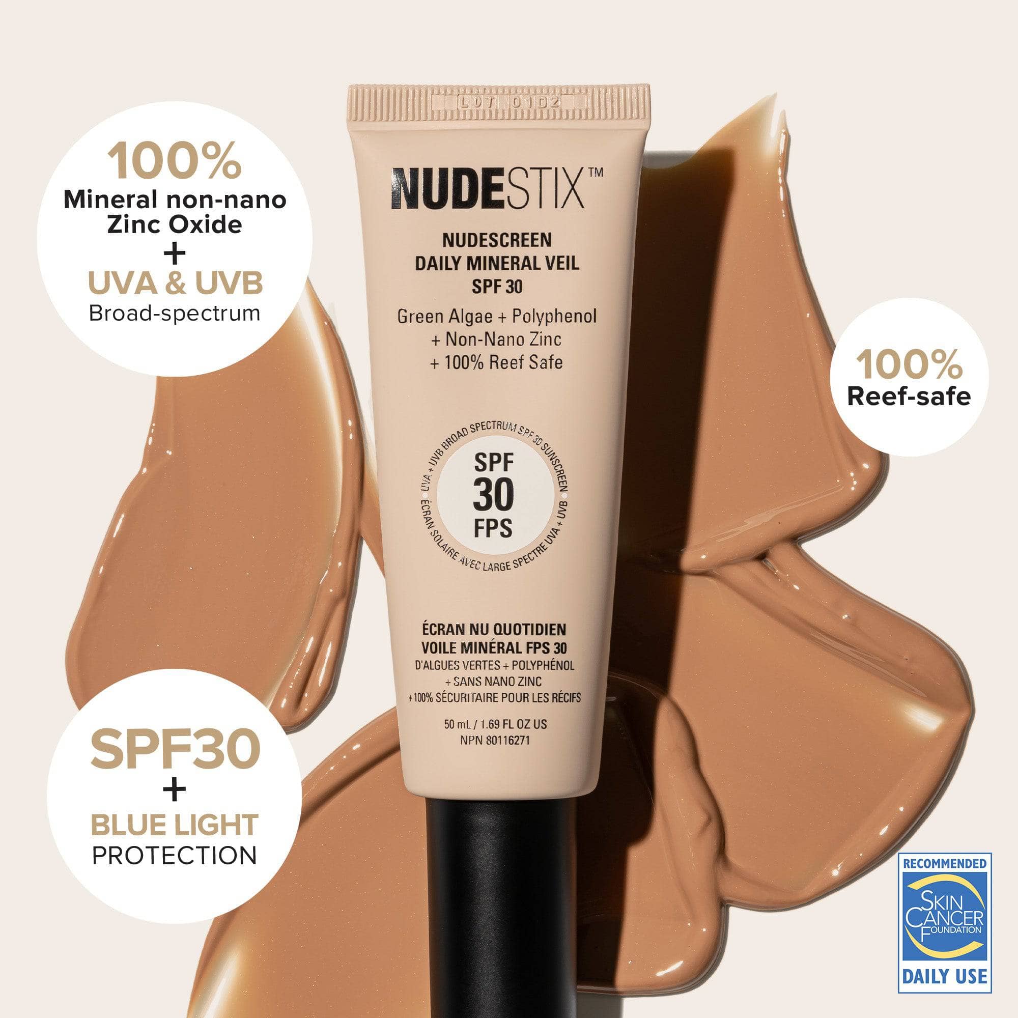 Nudescreen Tan with ingredients descriptions