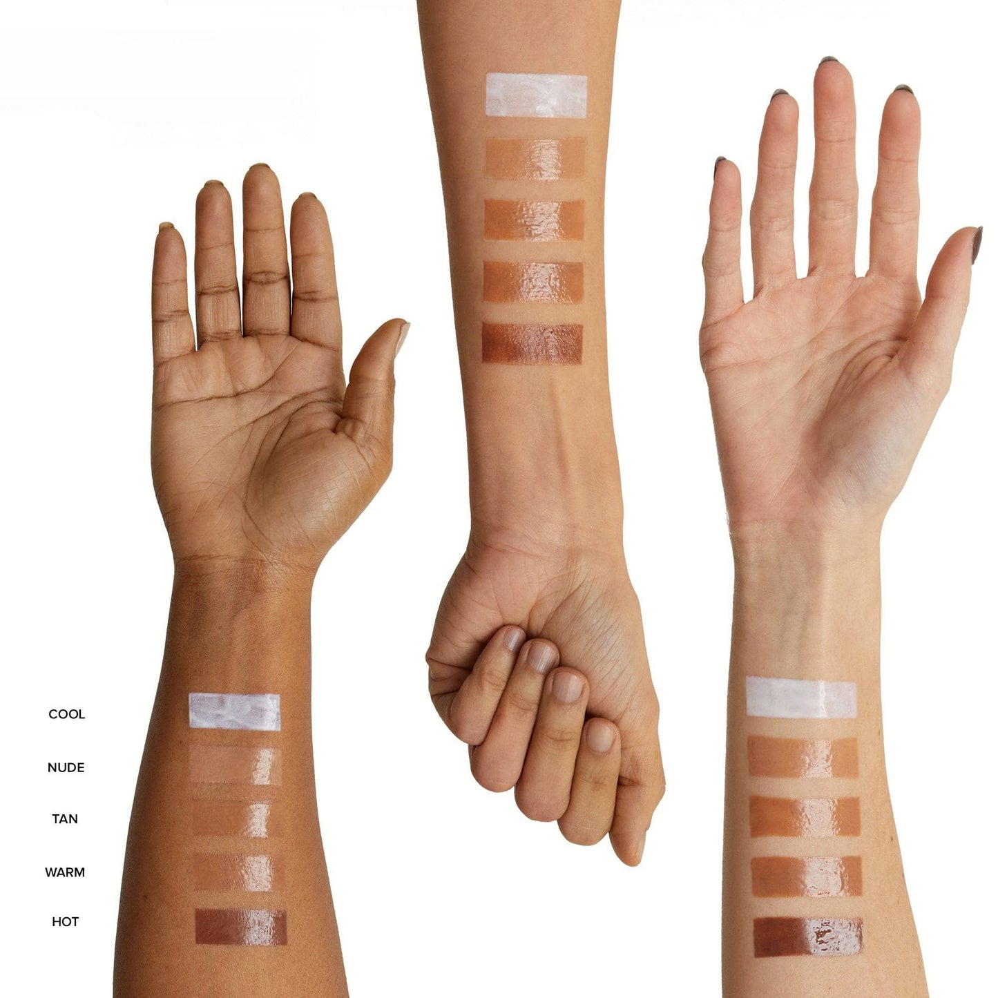 Arms with swatches of Nudescreen in shade Nude
