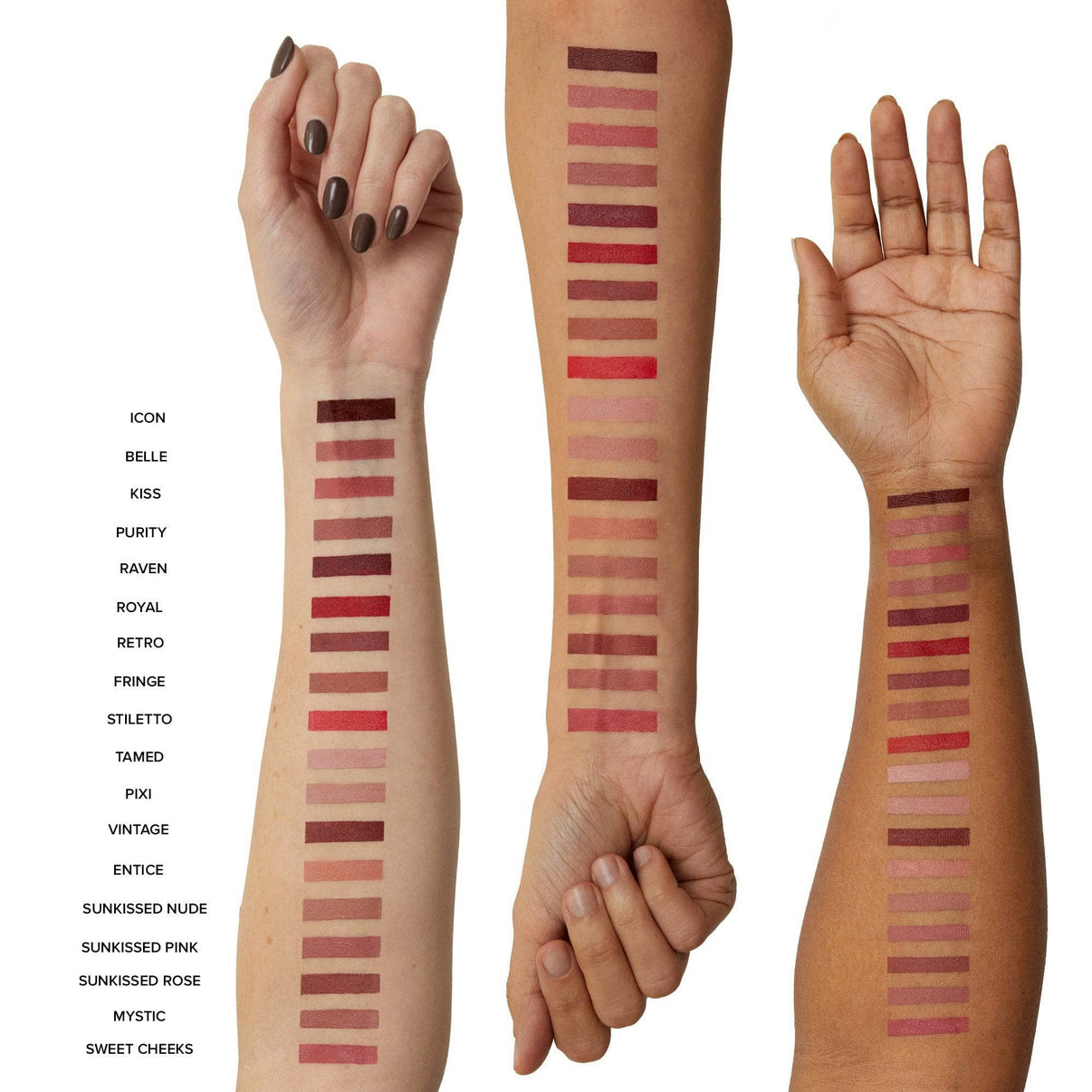 Arms with swatches of Sunkissed Rose
