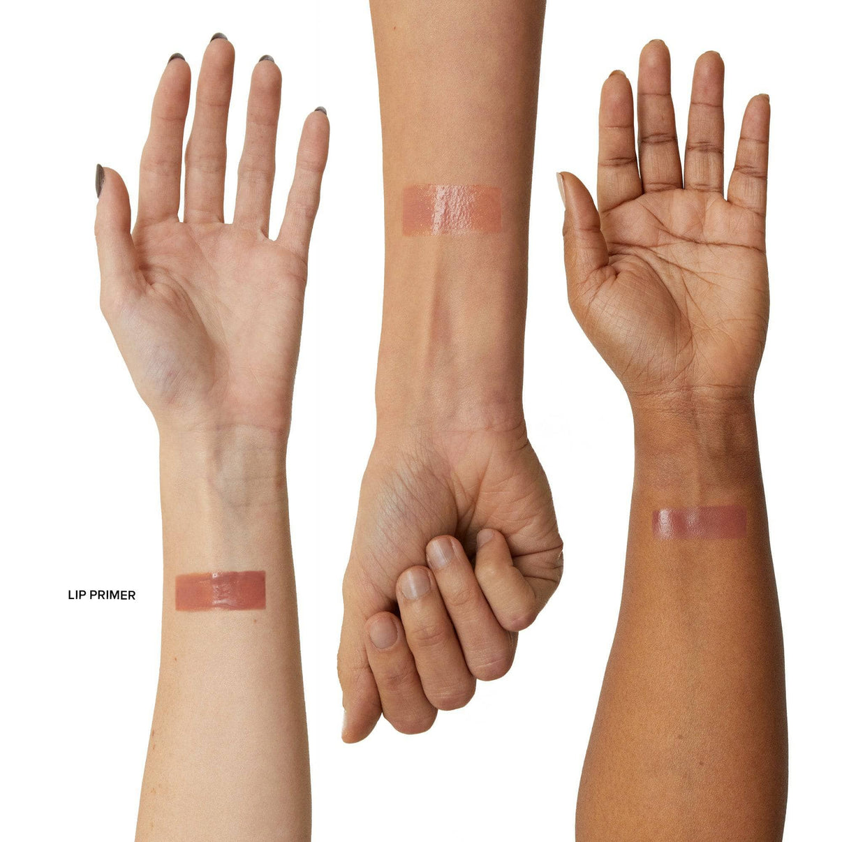 arms with texture swatch of NUDESCREEN LIP PRIMER SPF 30