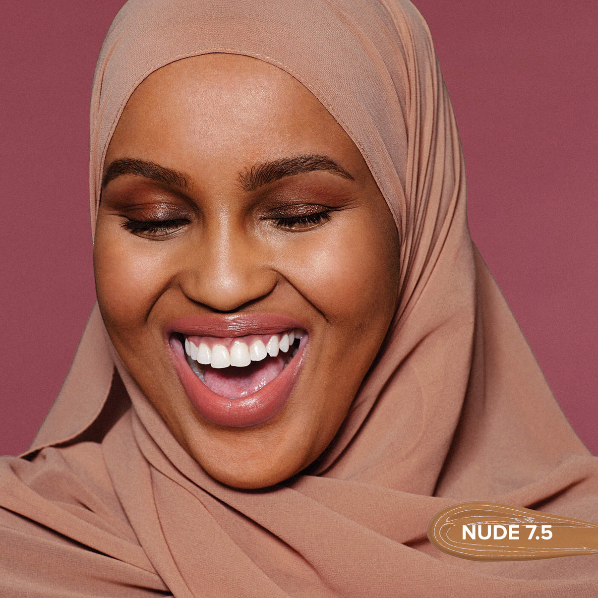 Young woman wearing Tinted Cover Liquid Foundation in shade nude 7.5