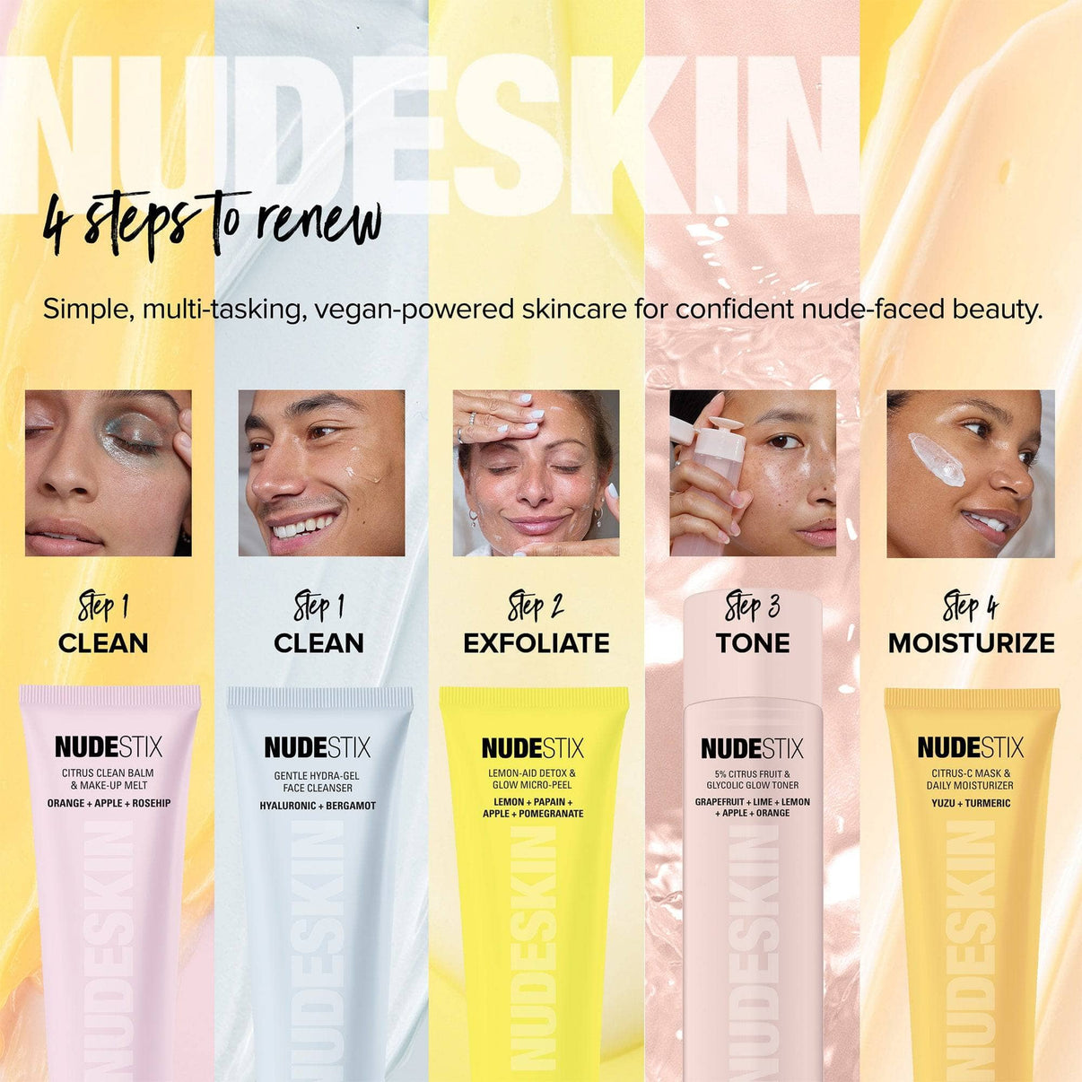 Nudeskin Skin Cycling routine with Gentle Hydra-Gel Face Cleanser