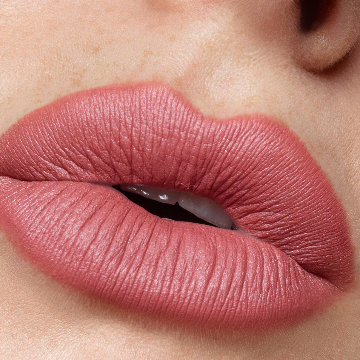 Lips wearing Intense Matte Lip + Cheek pencil in shade belle