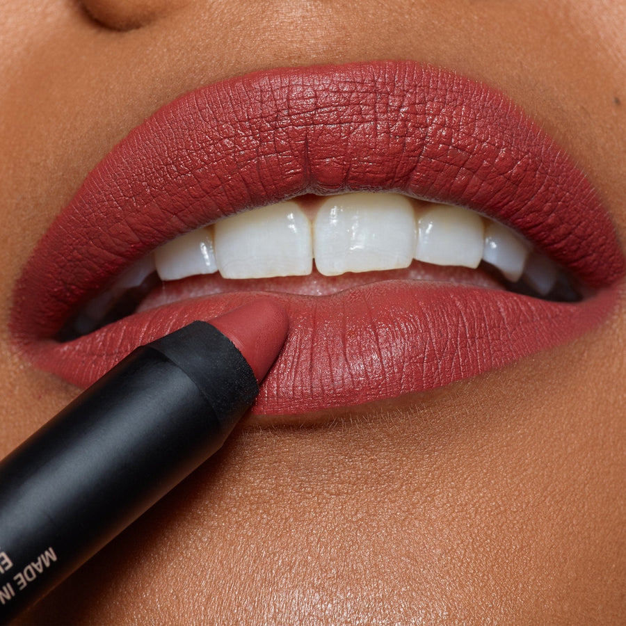 lip makeup with Magnetic Matte Lip Color in shade freckle