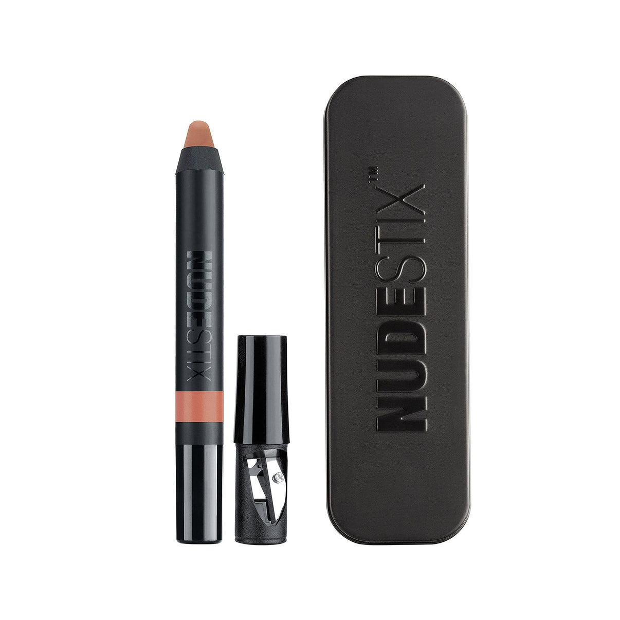 Intense Matte Lip + Cheek pencil in shade entice with sharpener and nudestix can