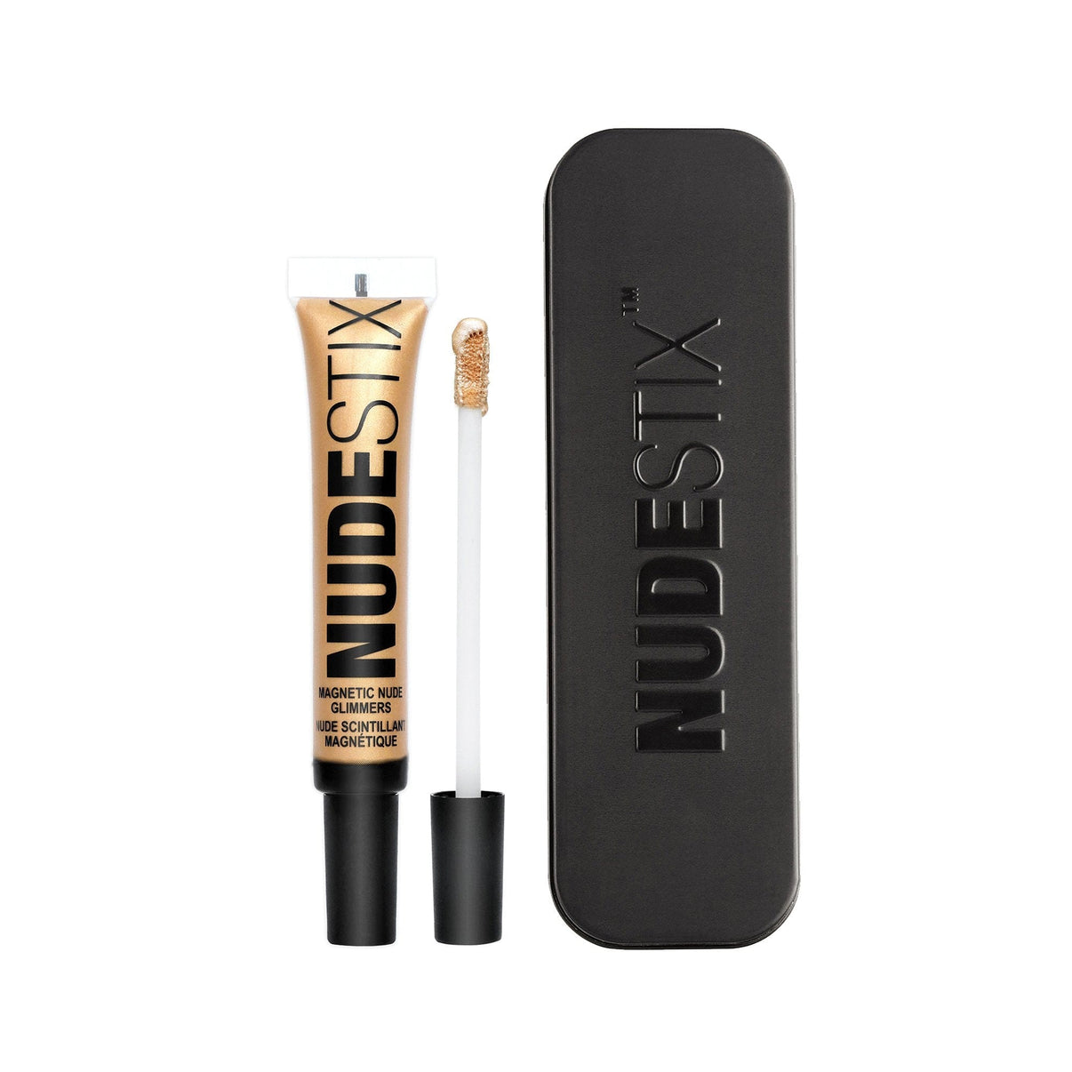 Magnetic Nude Glimmers Liquid Highlighter in shade 24k goddess with nudestix can