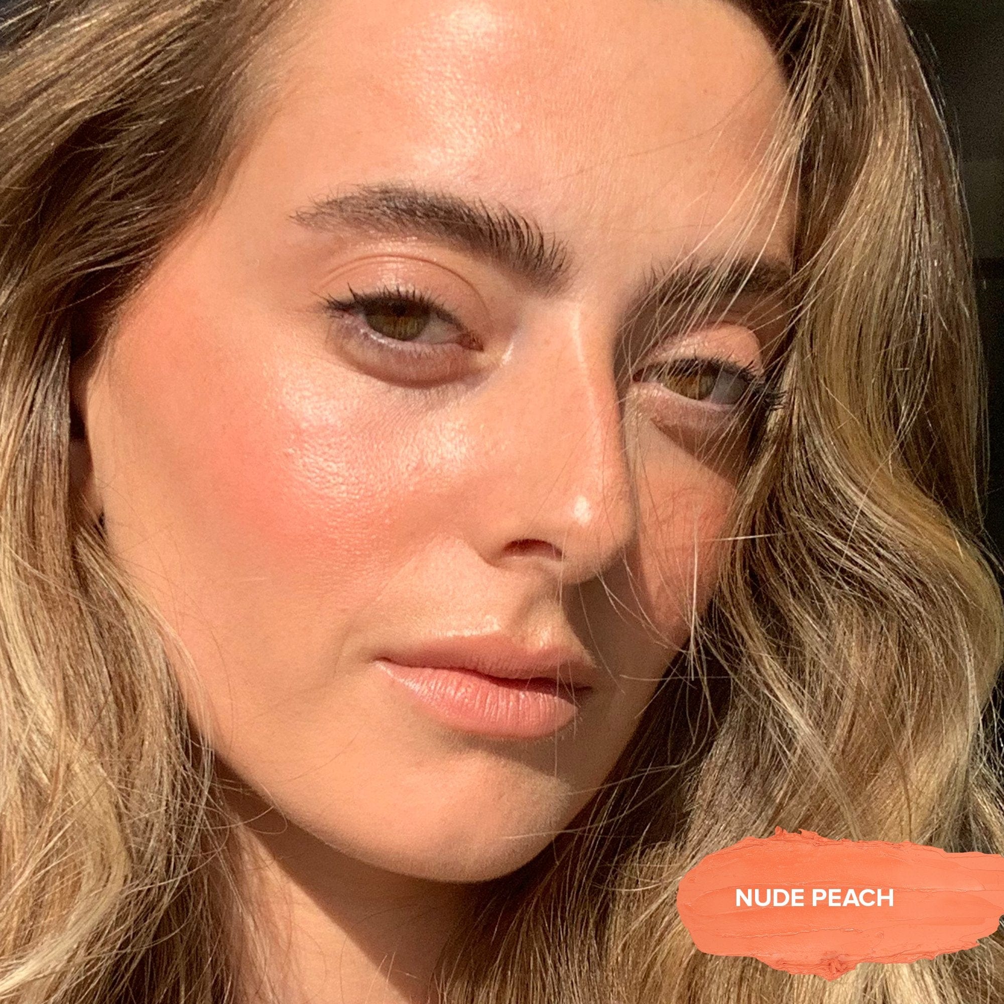 Taylor Frankel wearing Nudies Blush Stick in shade Nude Peach