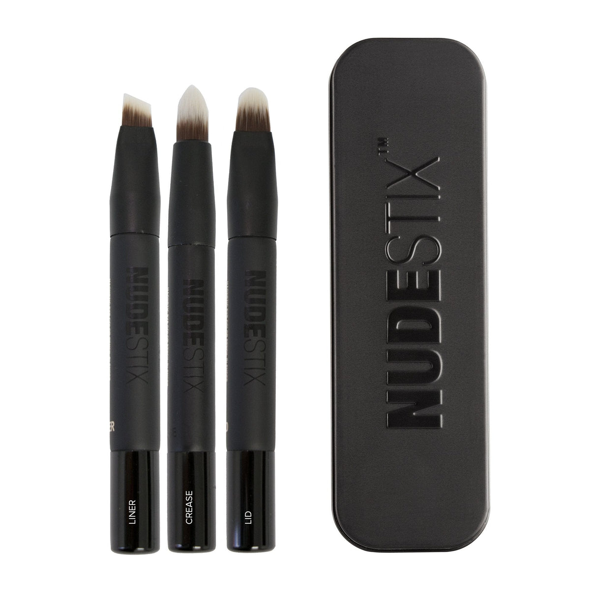 Pencil Blenders Makeup Brush set flat lay with nudestix can