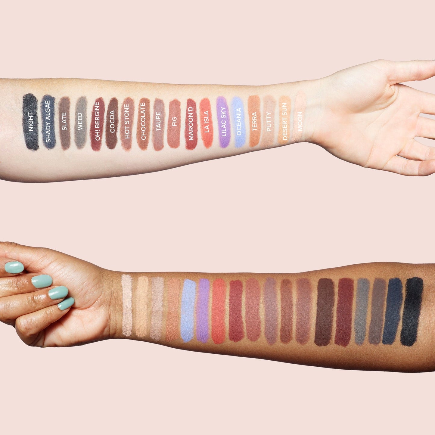 arms with swatches of maroond and other Magnetic Eye Color shades