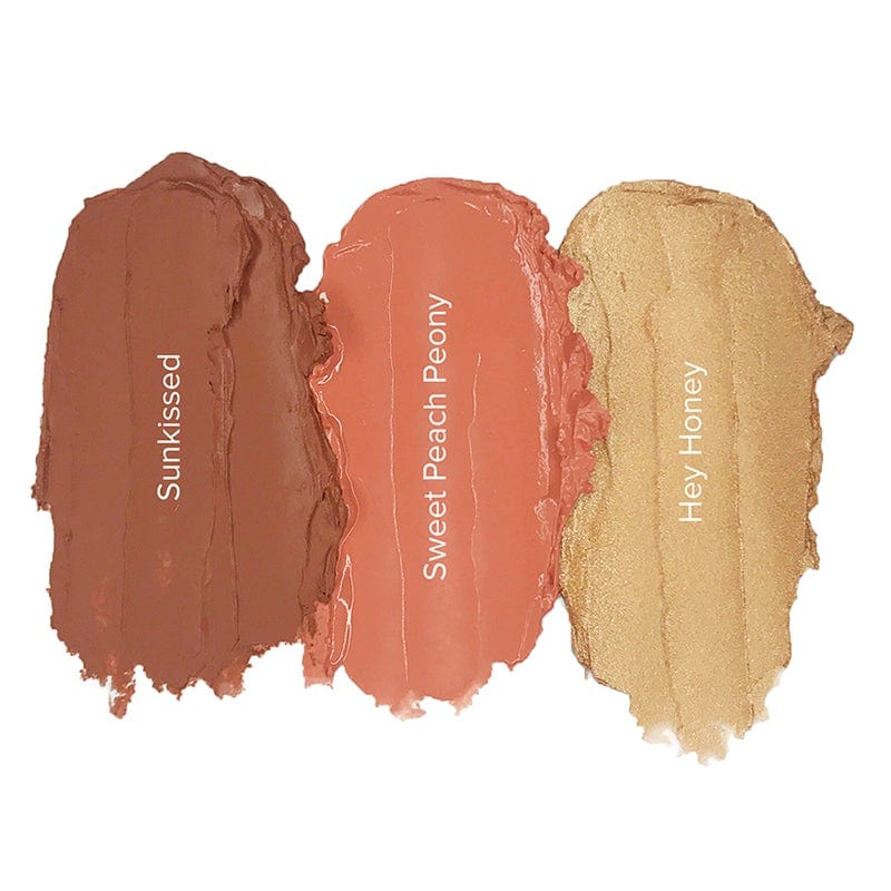 Nudestix color swatches in Hey, Honey, Sunkissed and Sweet Peach Peony (3683420274781)