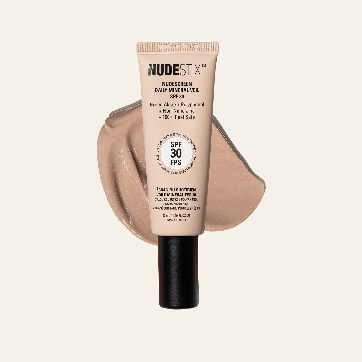 Nudescreen SPF Moisturizer in shade Nude with texture swatch