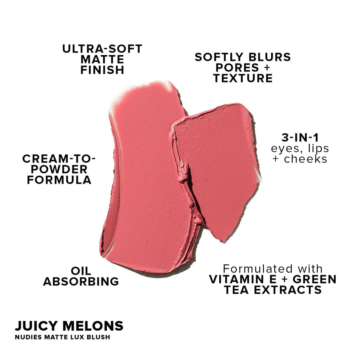  nudies Matte Lux (シェード Juicy Melons-5) の製品説明付きテクスチャ見本