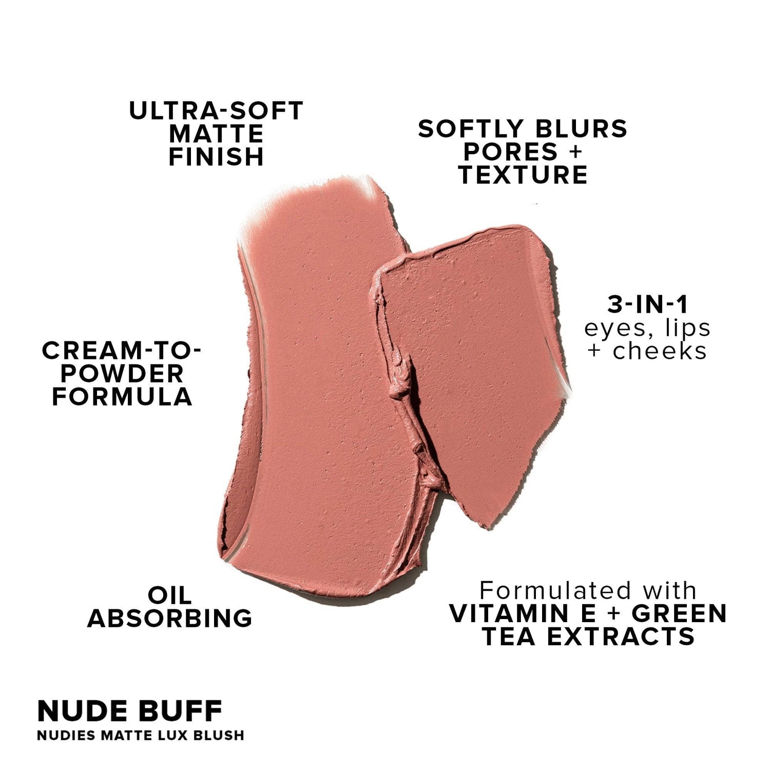 Nudies Matte Lux Nude Buff のテクスチャ見本と成分の説明